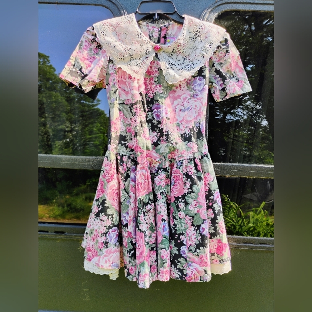 Floral Lace Collar Kids Dress